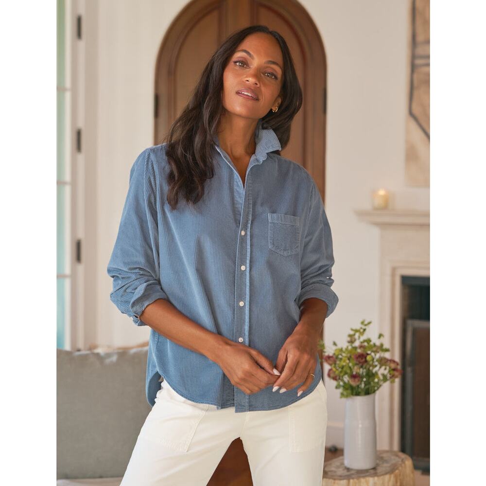 FRANK & EILEEN Eileen Relaxed Corduroy Button Up Shirt Slate Blue Size S